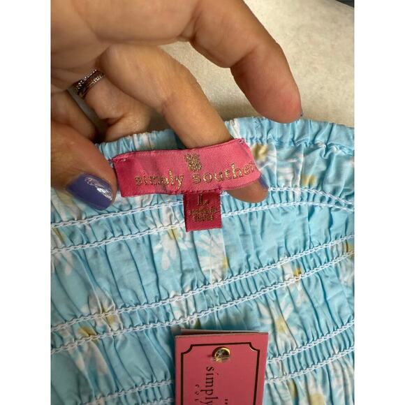 Simply southern NWT sz L puff sleeve, smock chest blue floral dress, cotton - Picture 7 of 11